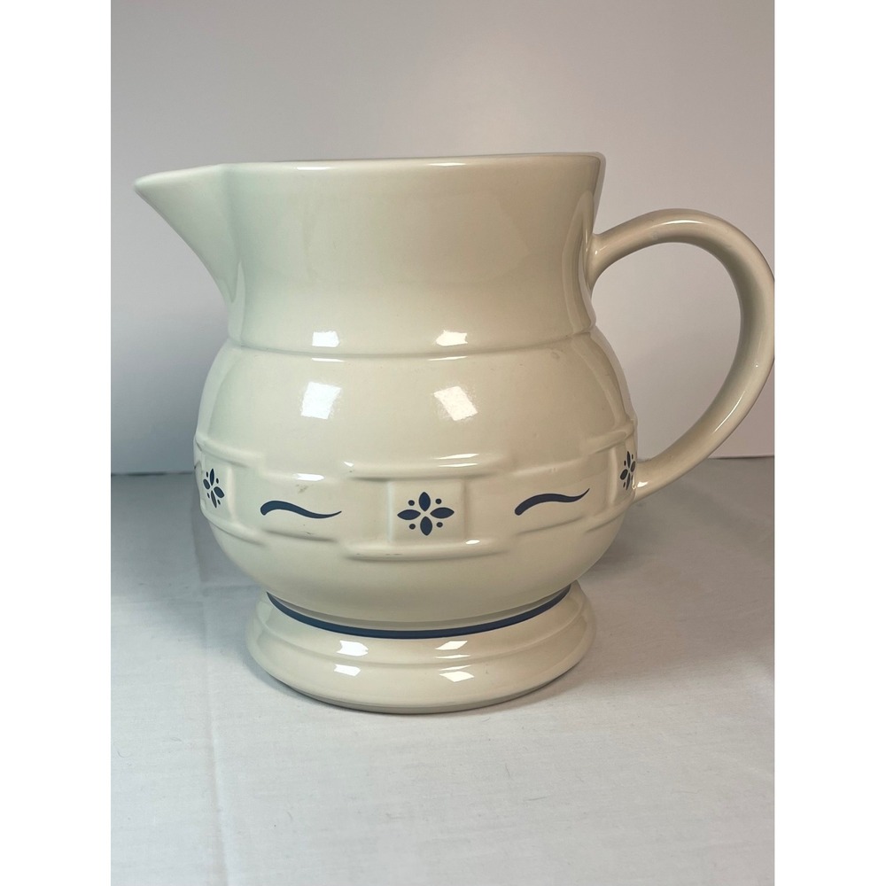 Longaberger Woven Traditions Blue 2 Qt Pottery Pitcher Ivory